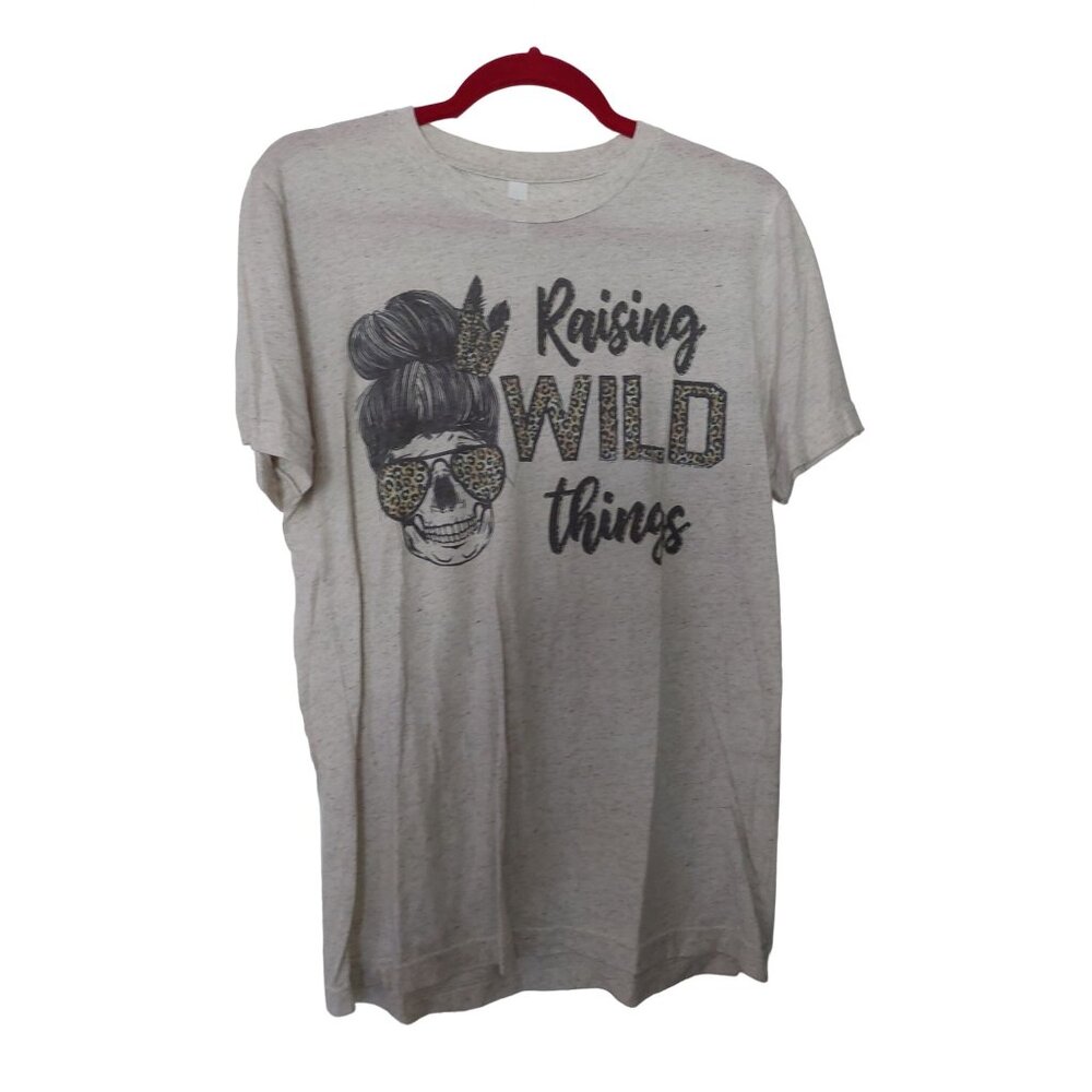 Raising Wild Things Graphic Tee Medium Bella+Canvas Beige Heathered Cotton Blend